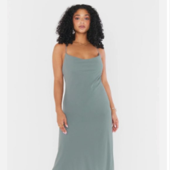 Show Me Your Mumu Verona Cowl Dress Deep Sage Chiffon - Picture 2 of 6